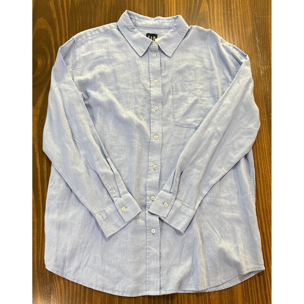 GAP Womens Linen‎ Blend Long Sleeve Button Down Shirt Light Blue L - Picture 3 of 9